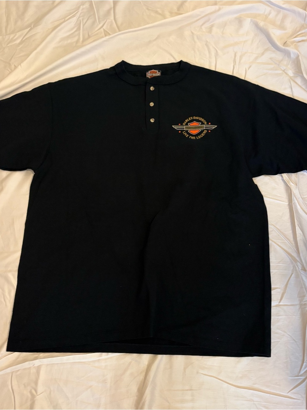 Harley-Davidson Black Short Sleeve Henley with Orange Logo